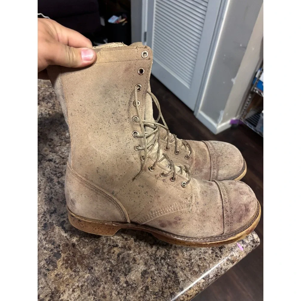 Vintage Tan Suede Combat Boots Mens 13 D Cap Toe Side Zip Made in USA 4500